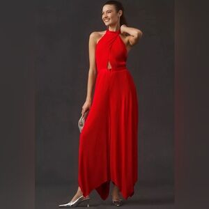 NWT (Size 12) Anthropologie Plisse Pleated Open Back Halter Jumpsuit